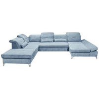WOHNLANDSCHAFT in Mikrovelours Blau  - Blau/Silberfarben, Modern, Textil/Metall (245/350/168cm) - MID.YOU