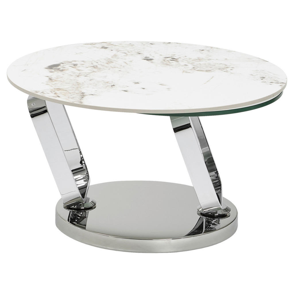 Thumbnail - Dieter Knoll Couchtisch, Creme, Silber, Transparent, Metall, Glas, Keramik, rund, Flachrohr, 73x45x87-145 cm, einfacher ...