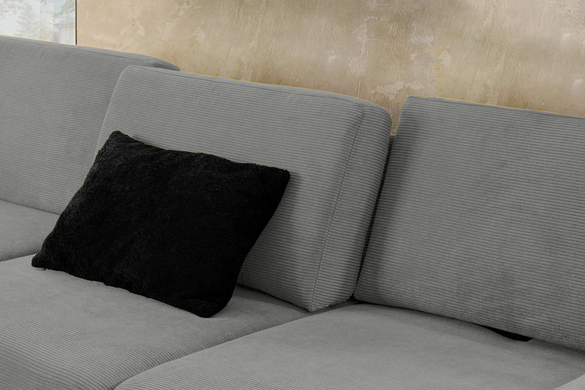 ECKSOFA inkl. Funktion Grau Cord  - Schwarz/Grau, Design, Textil/Metall (185-209/298cm) - Pure Home Lifestyle