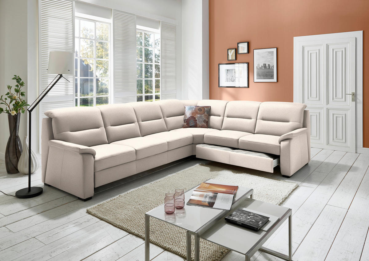 ECKSOFA in Mikrofaser Creme  - Creme/Schwarz, Konventionell, Holz/Textil (303/245cm) - Beldomo Comfort