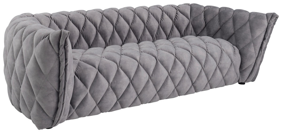 3-SITZER-SOFA Samt Hellgrau  - Hellgrau/Schwarz, Design, Holz/Textil (221/69/96cm)