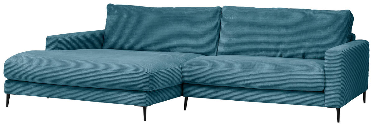 ECKSOFA in Cord Petrol  - Petrol/Schwarz, Design, Textil/Metall (190/272cm) - Lomoco