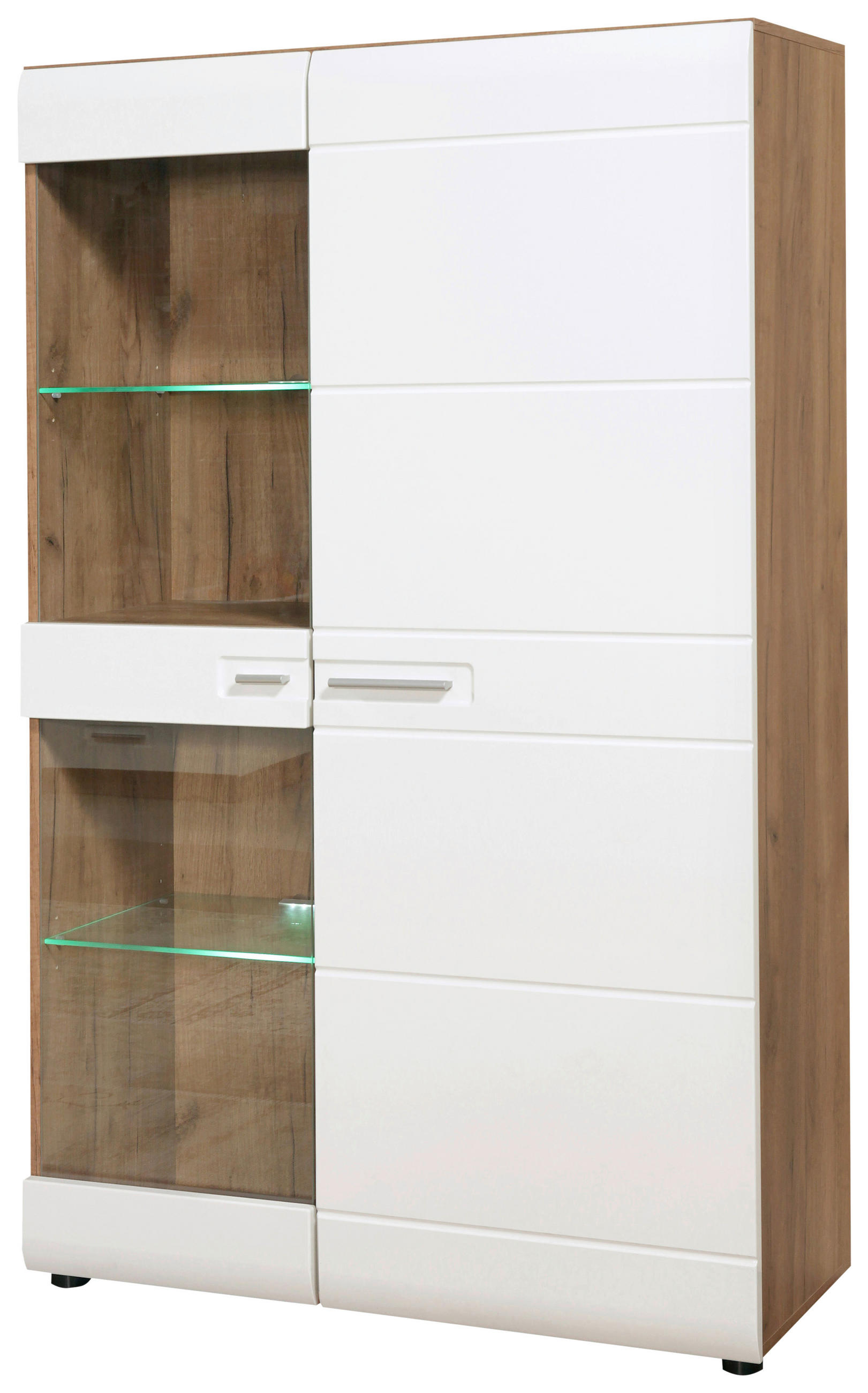 VITRINA, bela, barve hrasta - barve kroma/barve hrasta, Design, umetna masa/steklo (95/155,9/37,1cm) - Xora
