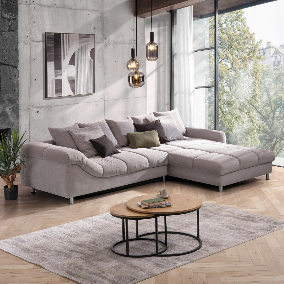 ECKSOFA Grau, Silberfarben Webstoff  - Silberfarben/Grau, Design, Textil/Metall (337/228cm) - Carryhome