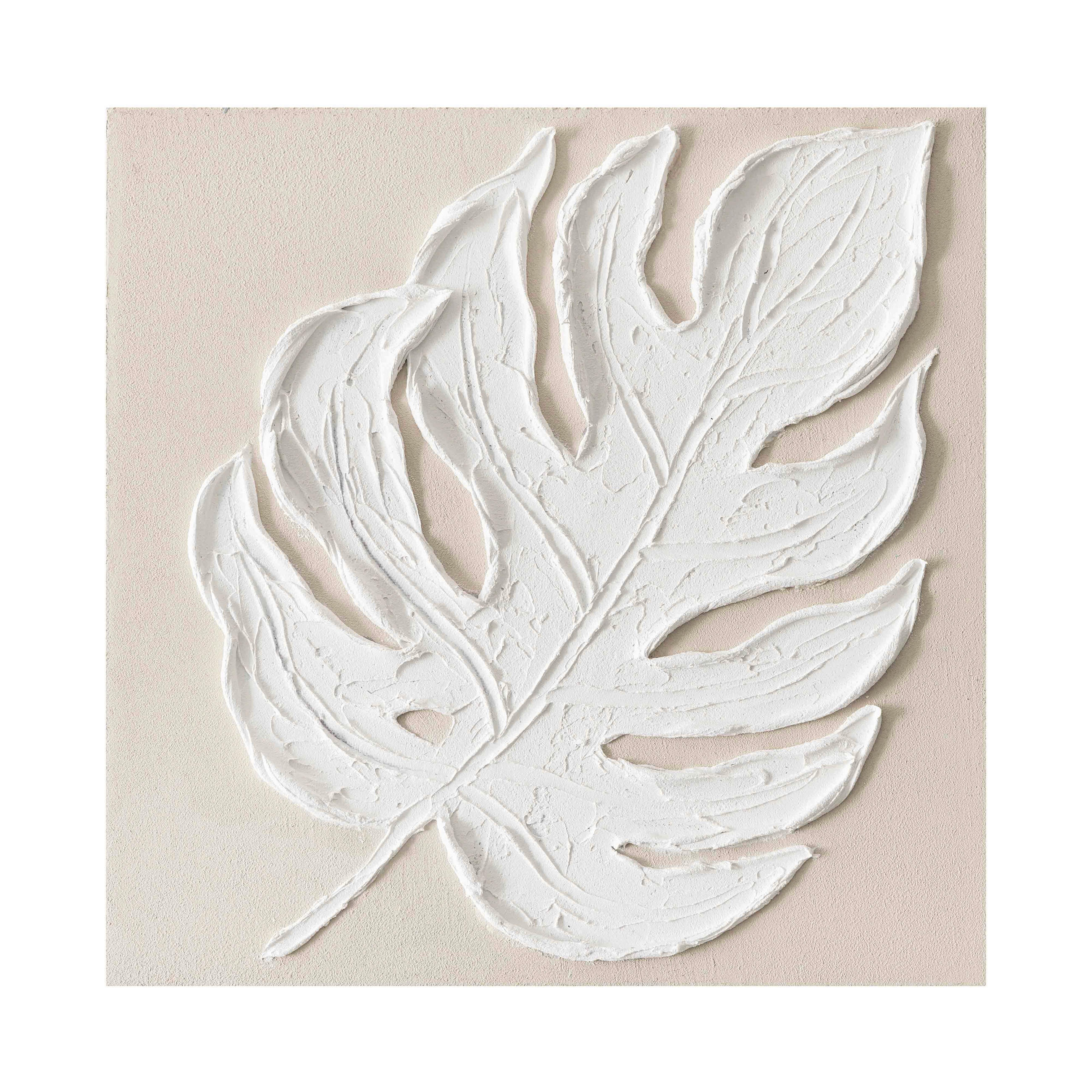 ÖLGEMÄLDE Blätter Weiß 30/30 cm  - Weiß, LIFESTYLE, Holz/Kunststoff (30/30cm) - Monee