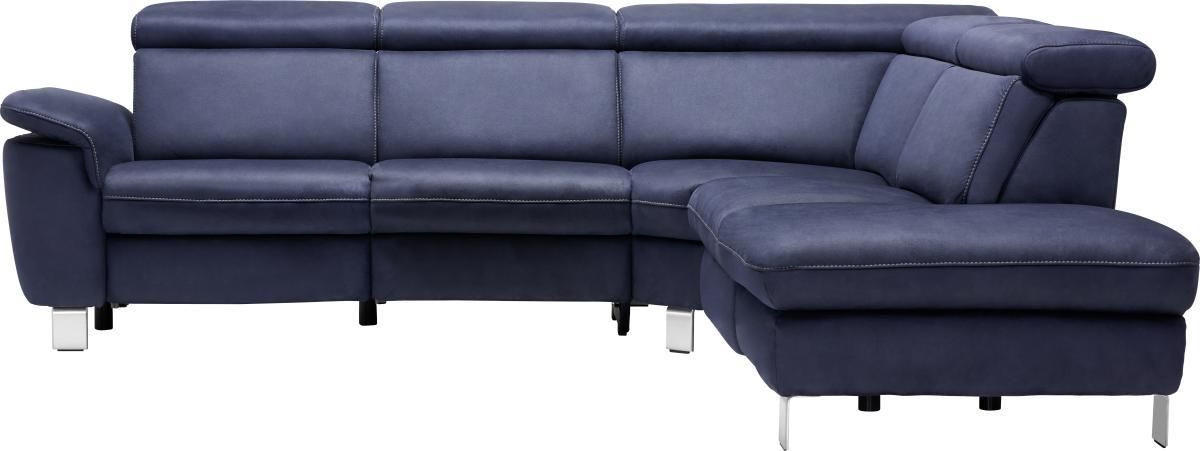 ECKSOFA Dunkelblau Flachgewebe, Mikrofaser  - Beige/Alufarben, Design, Textil/Metall (271/242cm) - Cantus