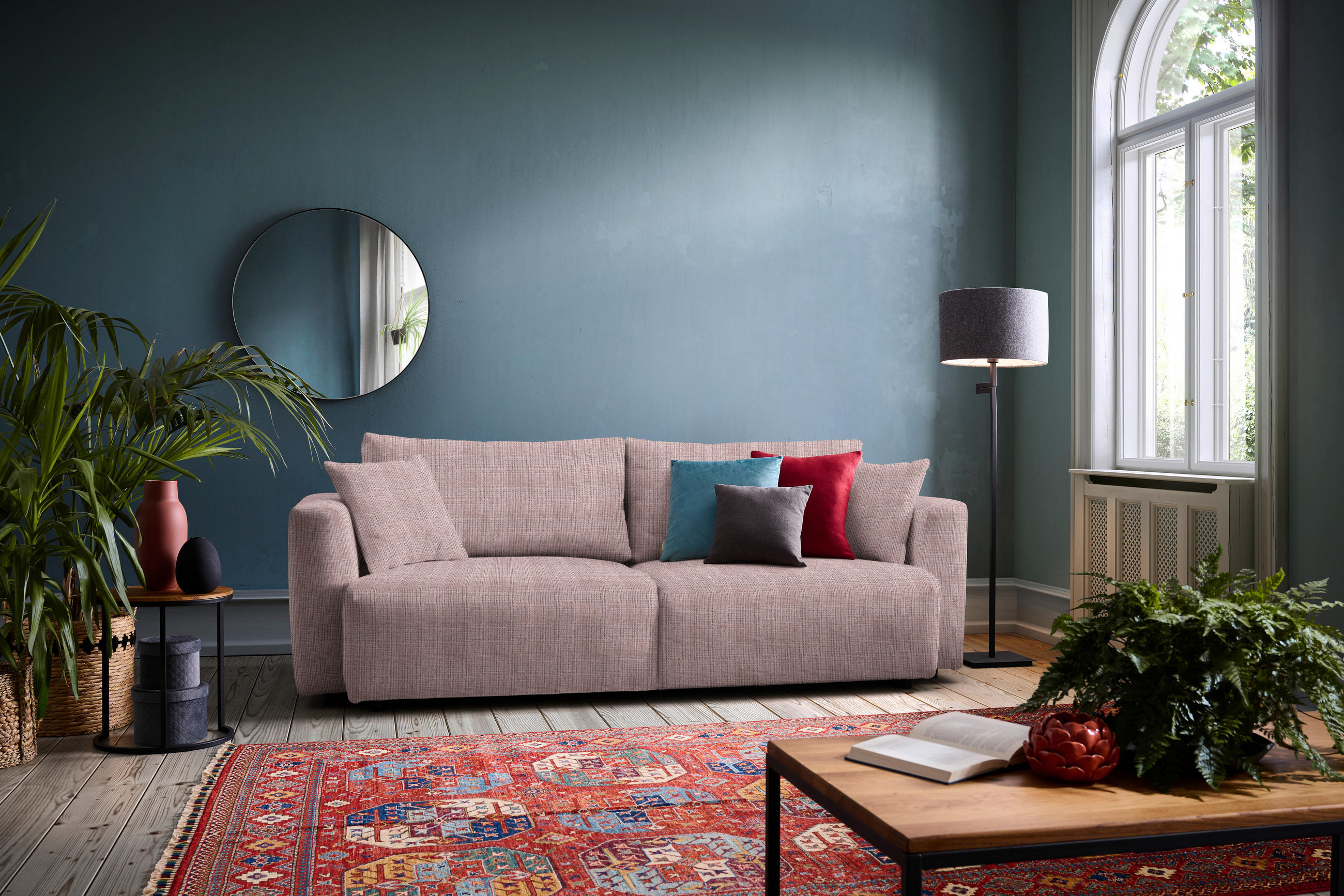 SCHLAFSOFA Cord Rosa  - Schwarz/Rosa, Design, Kunststoff/Textil (250/92/105cm) - Carryhome