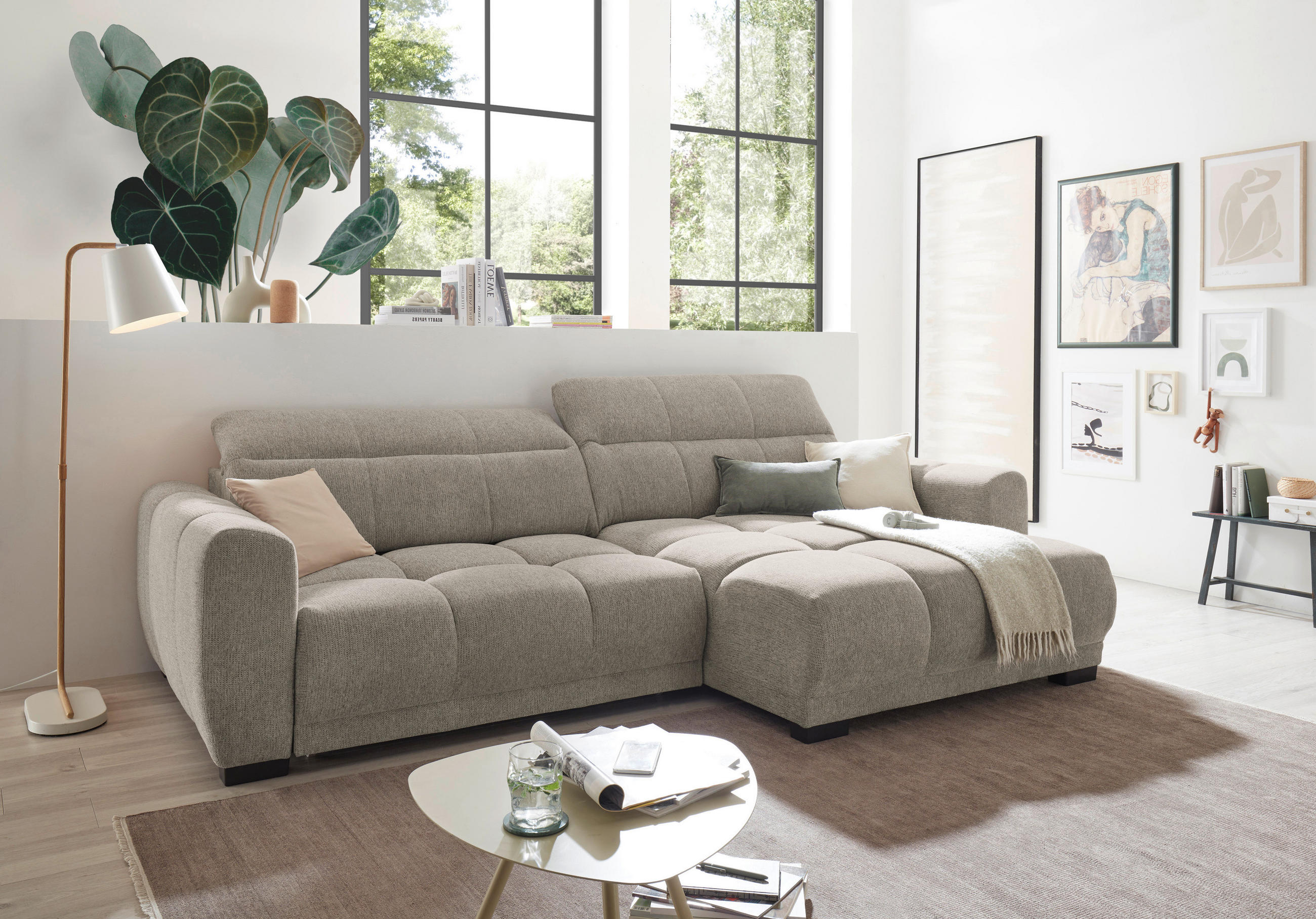ECKSOFA Mikrofaser Sandfarben  - Sandfarben/Schwarz, Basics, Kunststoff/Textil (297/170cm) - Livetastic