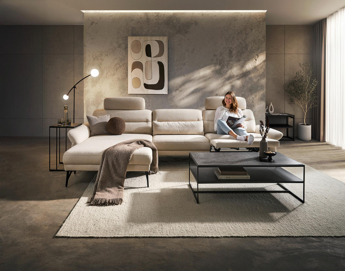 ECKSOFA Flachgewebe Creme  - Anthrazit/Creme, Design, Textil/Metall (195/328cm) - Johann Jakob