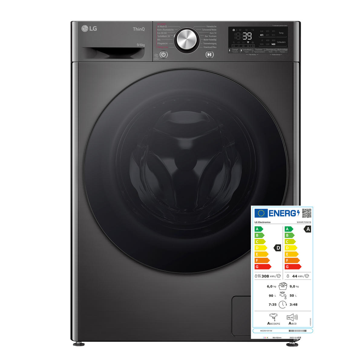 WASCHTROCKNER W4WR7096YB  - Schwarz, Basics, Metall (60/85/56,5cm) - LG