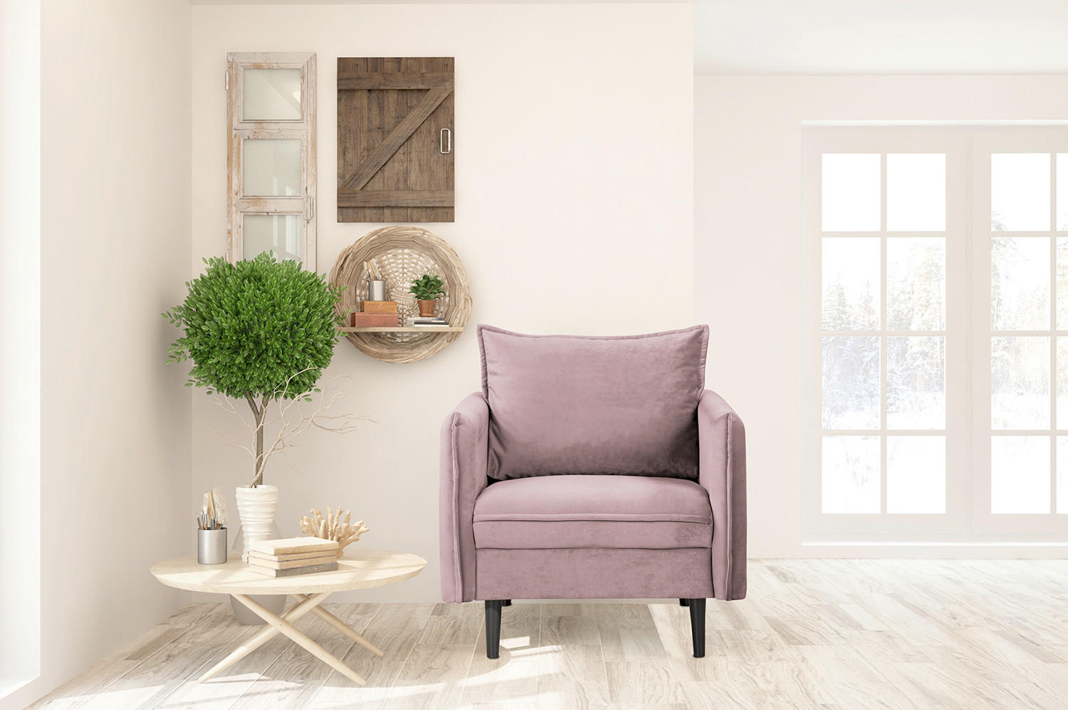 SESSEL in Samt Rosa  - Schwarz/Rosa, Design, Holz/Textil (74/86/100cm) - P & B