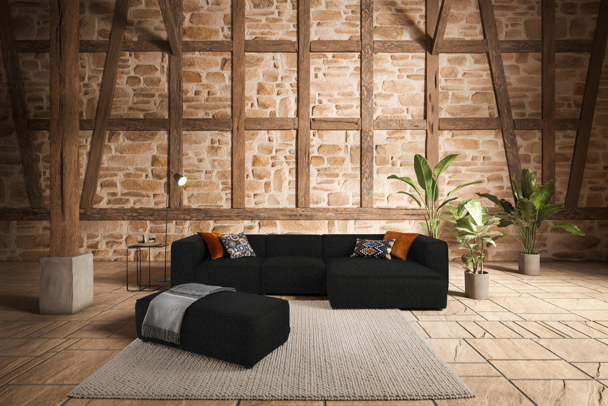ECKSOFA in Flachgewebe Schwarz  341/164 cm  - Schwarz, Design, Kunststoff/Textil (341/164cm) - W.Schillig
