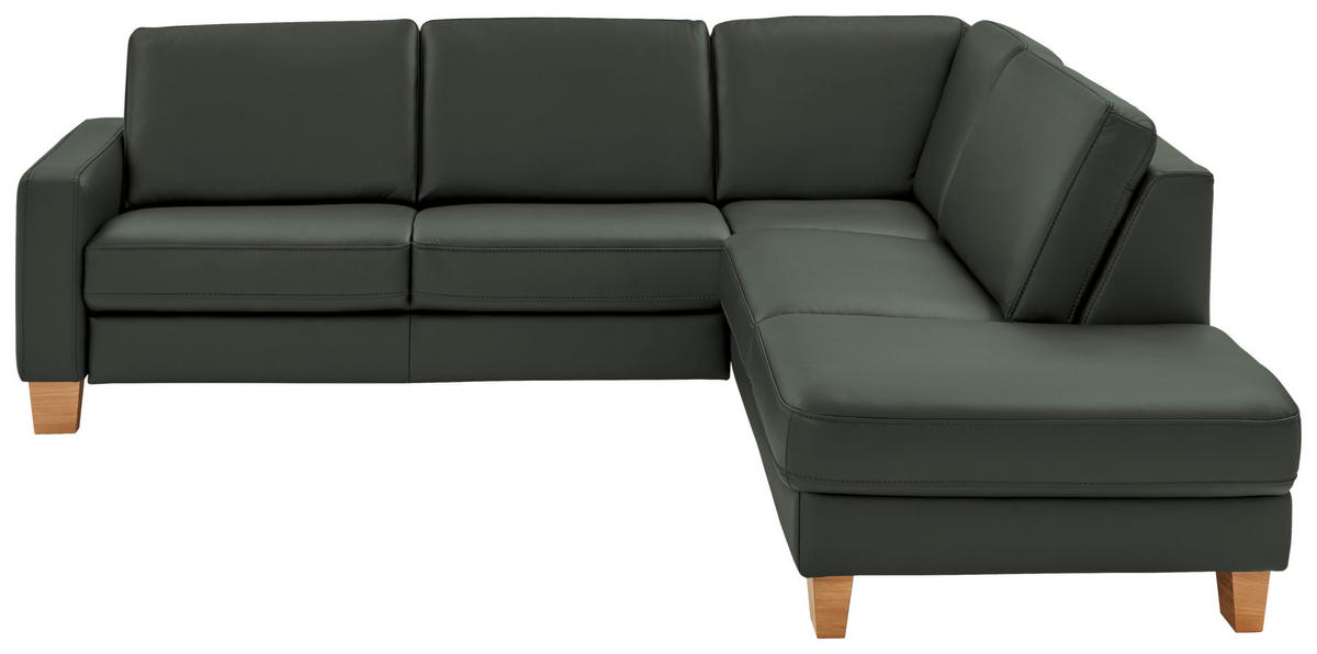 ECKSOFA Echtleder Dunkelgrün  - Eiche Bianco/Dunkelgrün, Natur, Leder/Holz (257/235cm) - Valdera