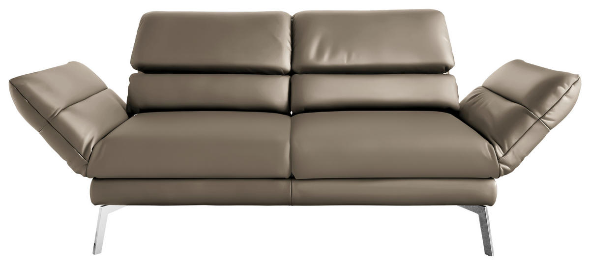 2-SITZER-SOFA Echtleder Taupe  - Taupe/Chromfarben, Design, Leder/Metall (178-226/82/96-177cm) - Dieter Knoll