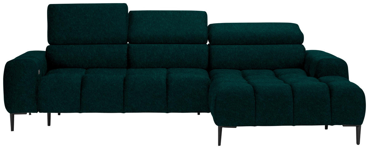ECKSOFA in Webstoff, Samt Dunkelgrün  - Dunkelgrün/Schwarz, Design, Textil/Metall (270/177cm) - Welnova