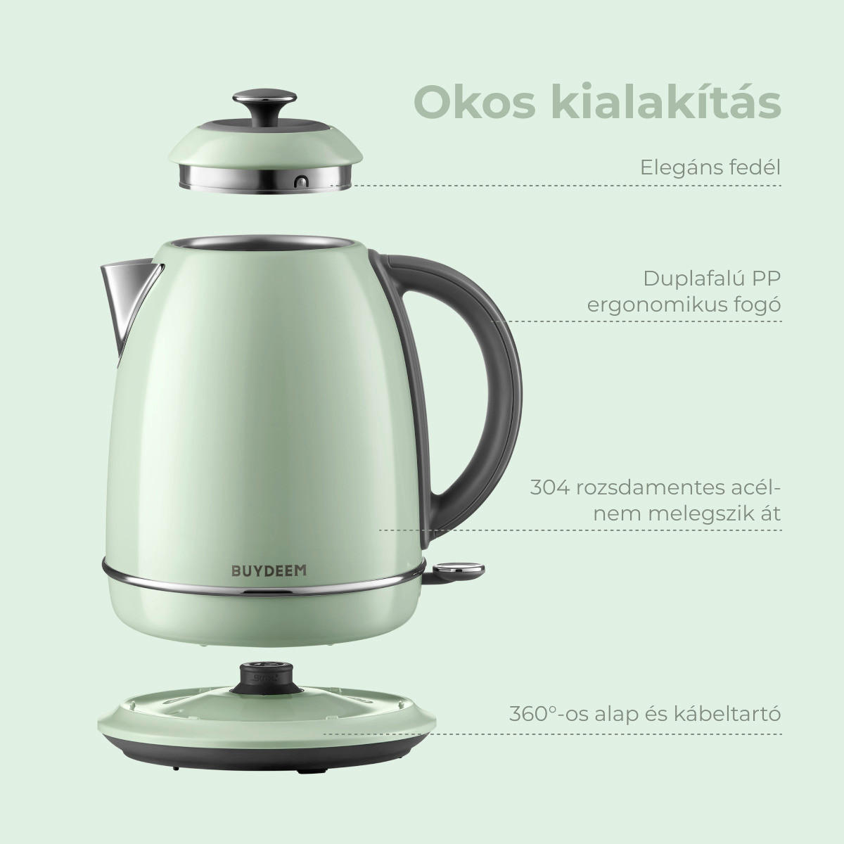 VÍZFORRALÓ - pasztellzöld, Basics, fém (23/17/29cm) - BUYDEEM