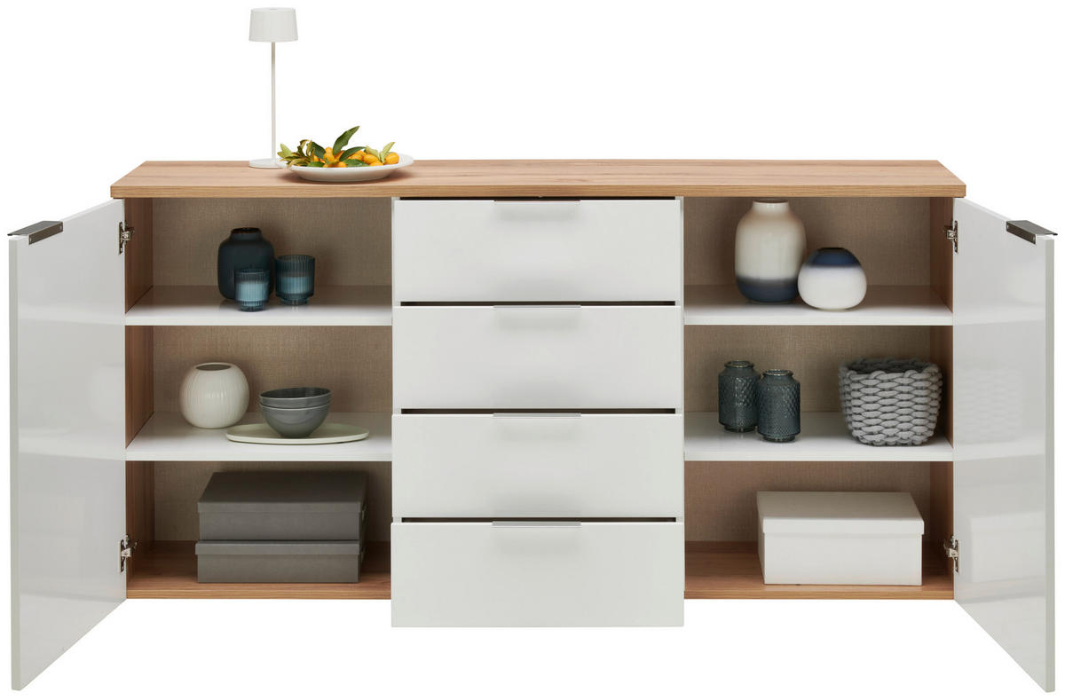 SIDEBOARD 180/89/43 cm  - kromfärg/vit högglans, Design, metall/trämaterial (180/89/43cm) - Xora