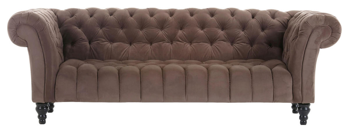 BIGSOFA in Samt Dunkelbraun  - Dunkelbraun/Schwarz, Trend, Holz/Textil (230/74/101cm) - Livetastic