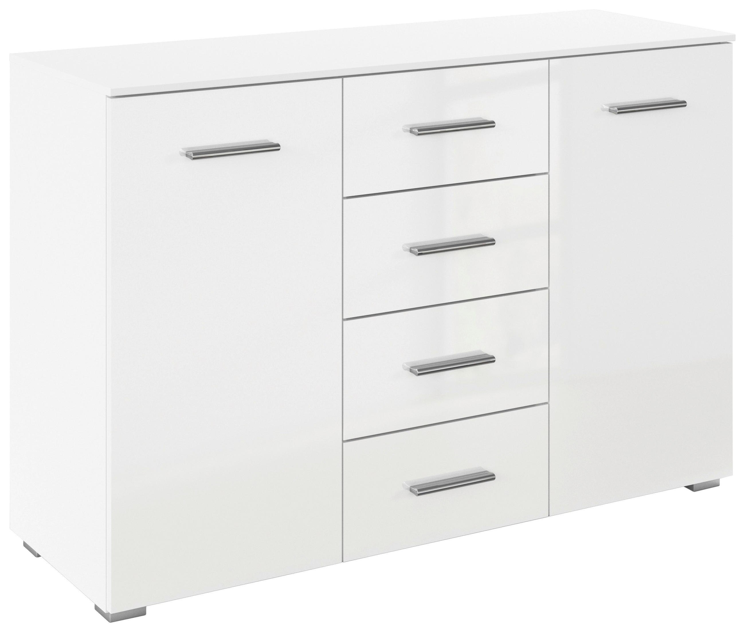 ŠIROKA KOMODA, bela, bela, visoki sijaj  - bela/barve aluminija, Konvencionalno, umetna masa/leseni material (120/81/42cm) - home24