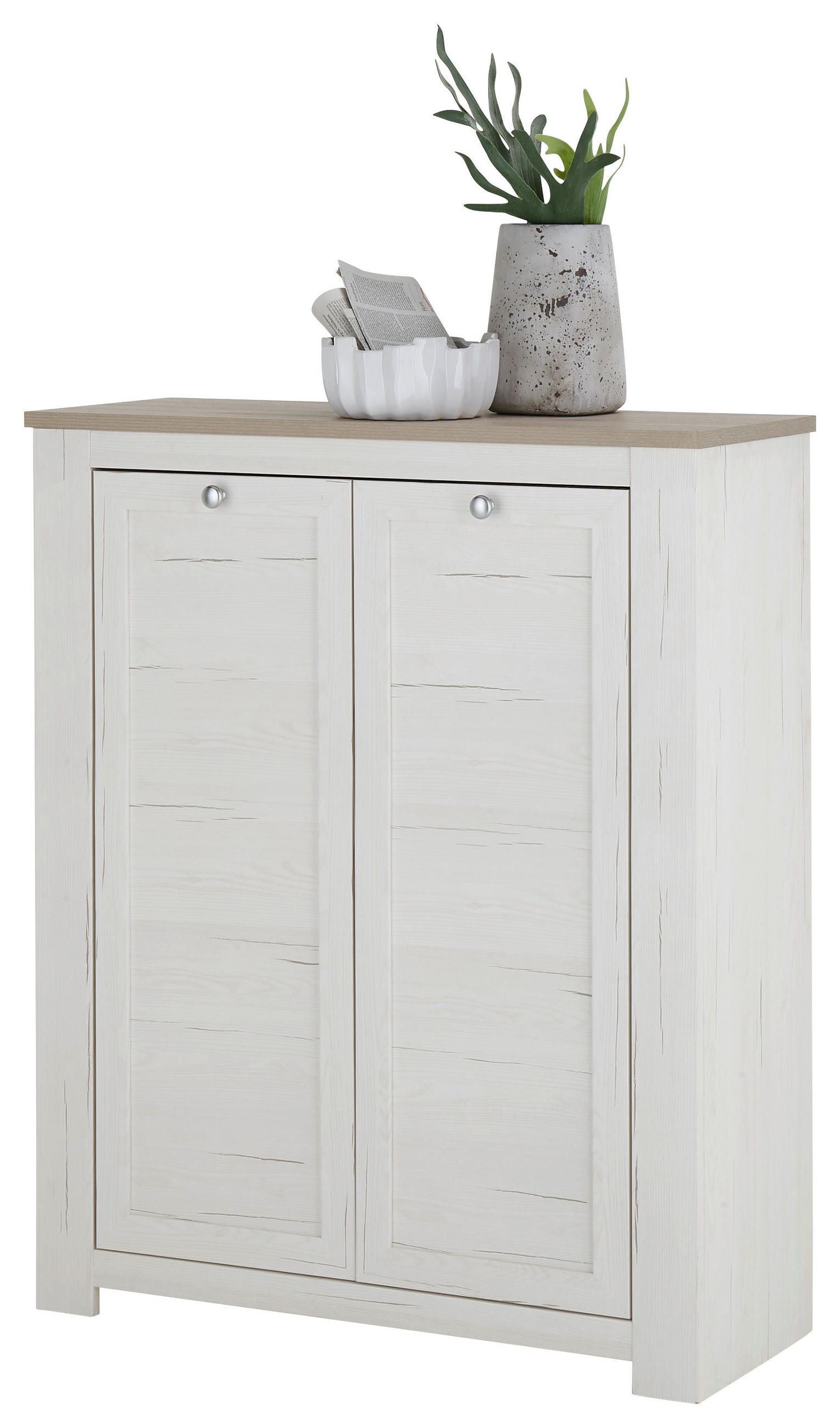 DULAP PENTRU PANTOFI 98/121/38 cm  - argintiu/alb, Lifestyle, plastic/material pe bază de lemn (98/121/38cm) - MID.YOU