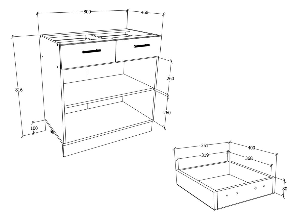 KÜCHENUNTERSCHRANK 80/82/46 cm  in Anthrazit, Weiß  - Anthrazit/Alufarben, KONVENTIONELL, Holzwerkstoff/Metall (80/82/46cm) - MID.YOU
