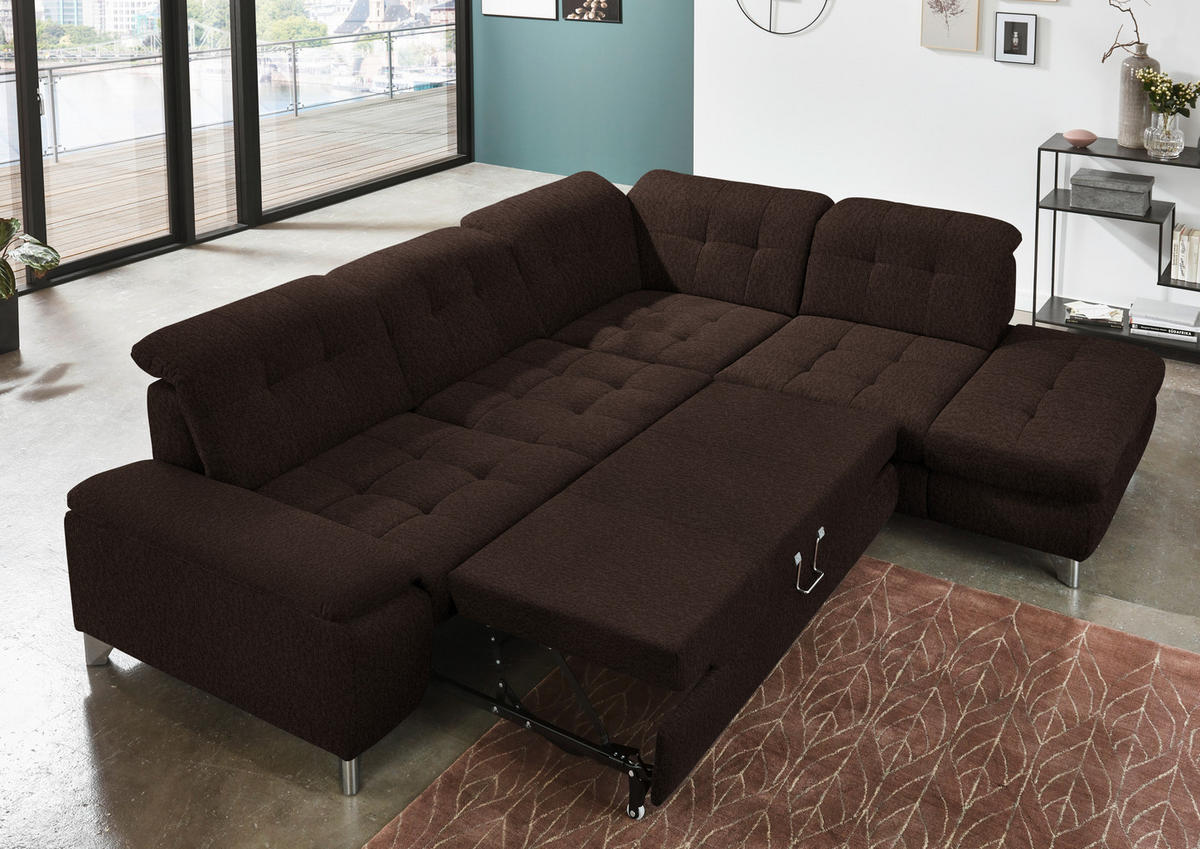 ECKSOFA in Chenille Dunkelbraun  - Chromfarben/Dunkelbraun, Design, Textil/Metall (310/260cm) - Beldomo Speed