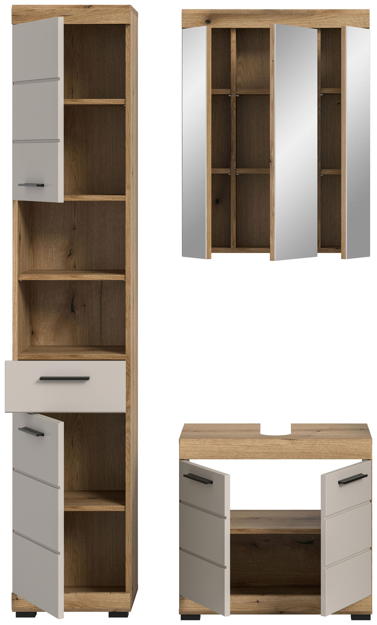 BADEZIMMER 3-teilig  in 97 cm  - Kaschmir/Schwarz, MODERN, Glas/Holzwerkstoff (97cm) - MID.YOU