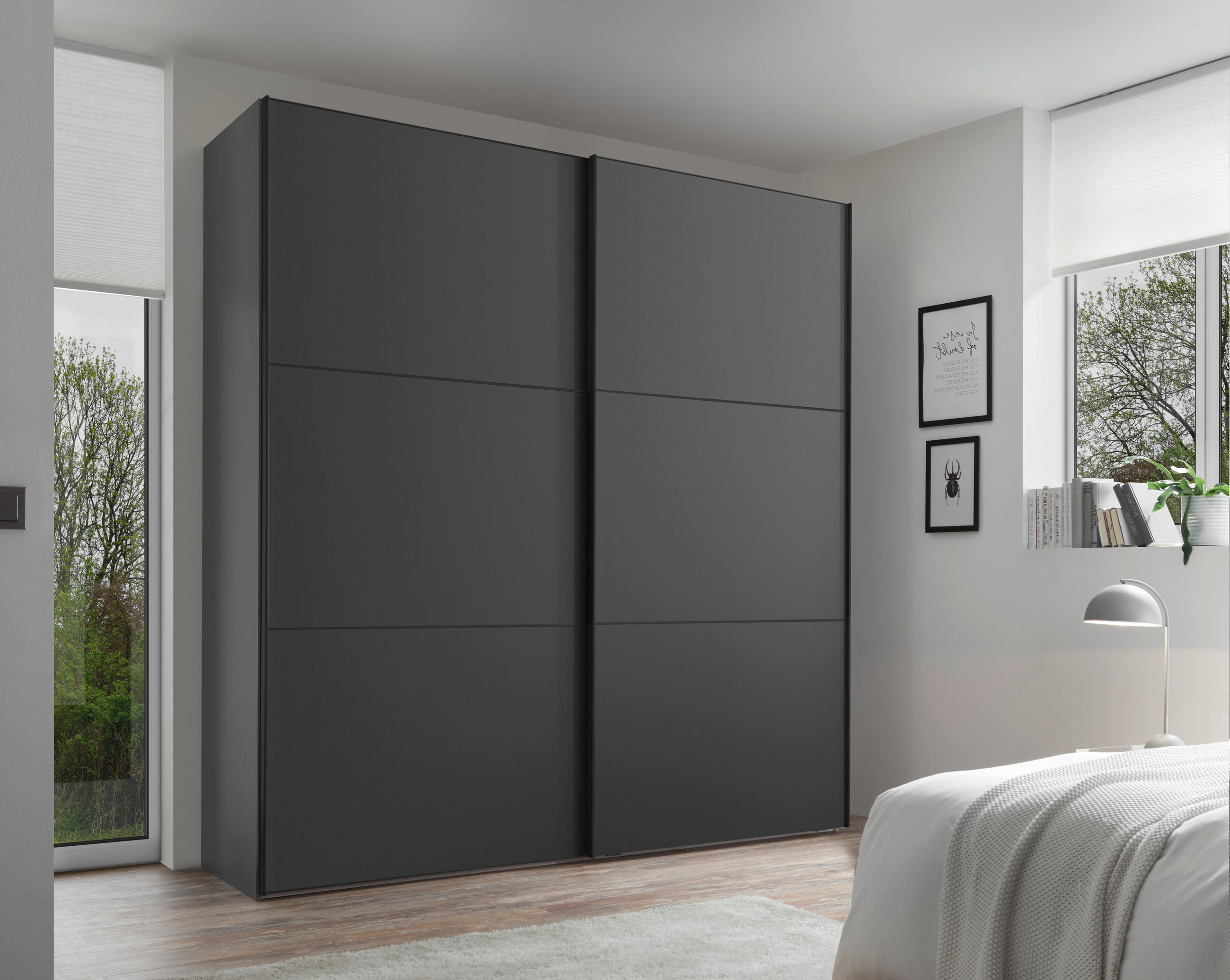 SCHWEBETÜRENSCHRANK 167/222/68 cm 2-türig Anthrazit  - Anthrazit/Schwarz, Holzwerkstoff/Metall (167/222/68cm) - Moderano