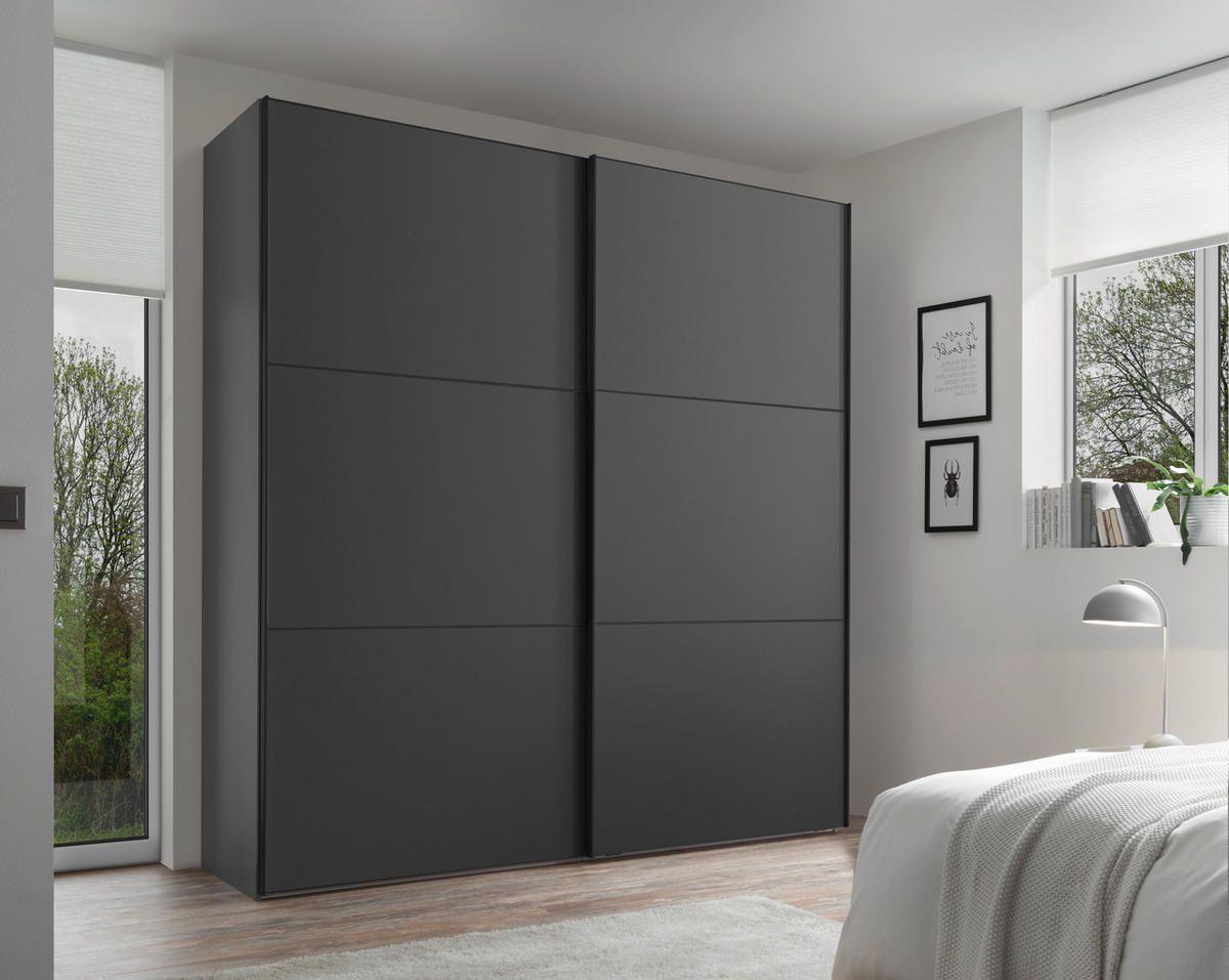 SCHWEBETÜRENSCHRANK in Anthrazit  - Anthrazit/Schwarz, Holzwerkstoff/Metall (167/222/68cm) - Moderano