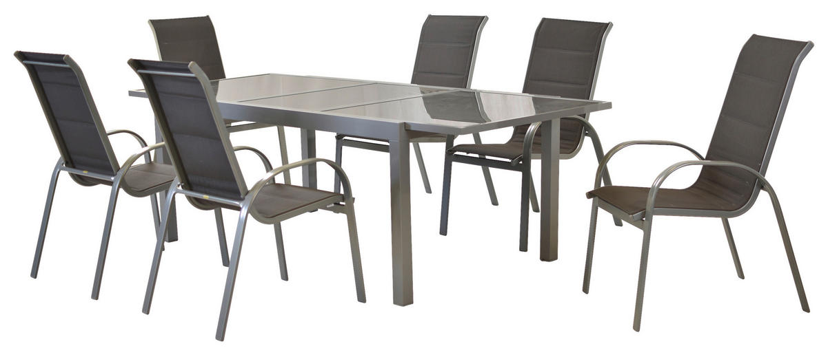 GARTENSET 7-teilig  - Anthrazit/Silberfarben, MODERN, Textil/Metall - Gardenson