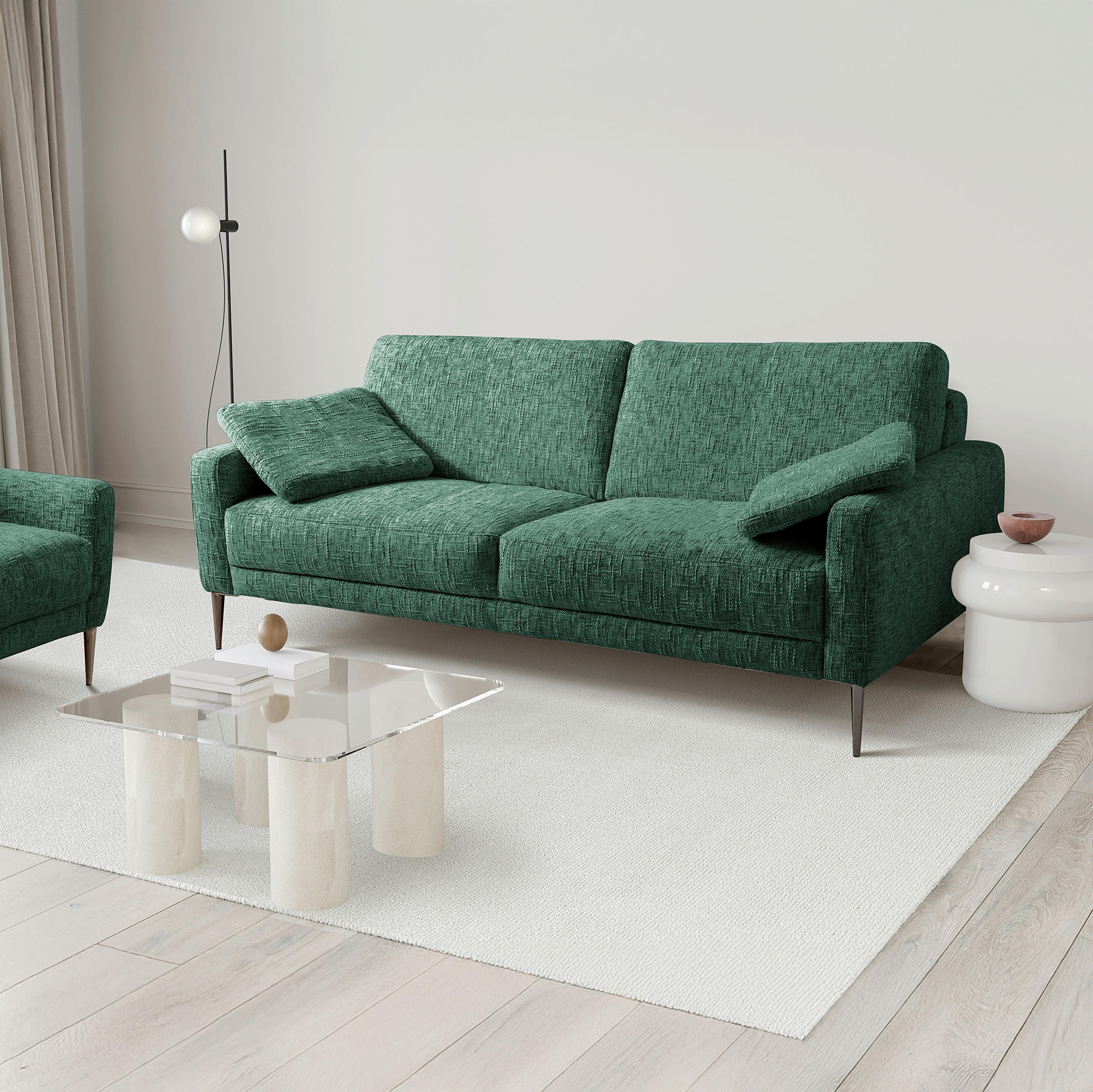 3,5-SITZER - Schwarzchrom/Grün, Design, Textil/Metall (207/85/92cm) - Livetastic
