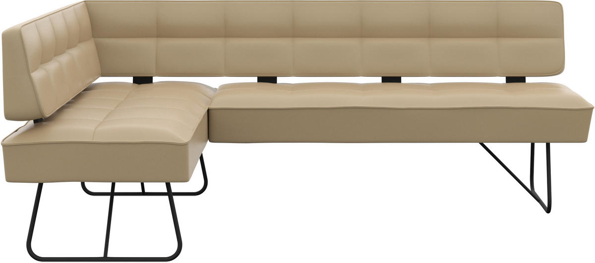 ECKBANK 165/207 cm Echtleder Beige   - Beige/Schwarz, Design, Leder/Metall (165/207cm) - Moderano