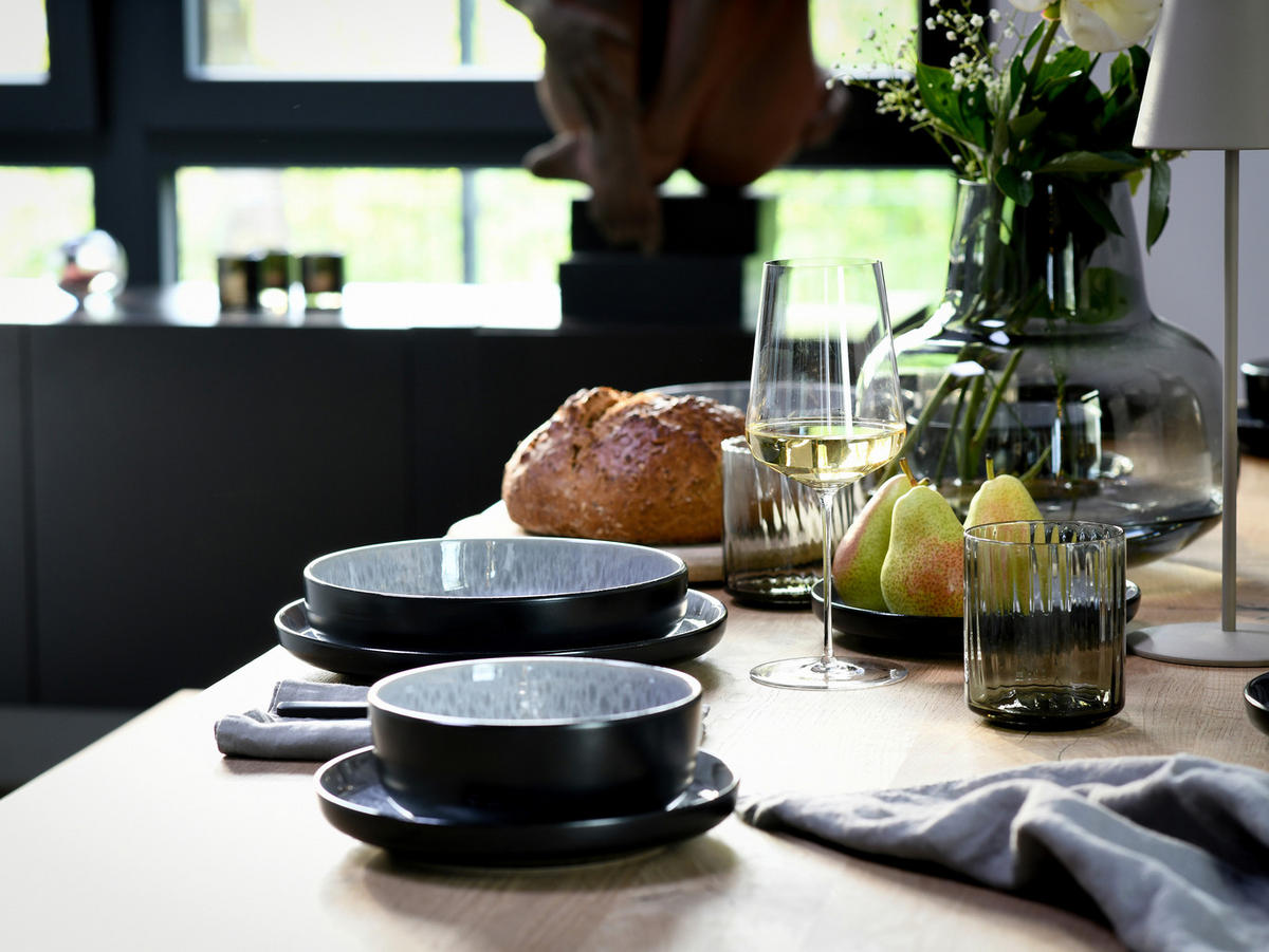 KOMBISERVICE Schwarz, Hellgrau Nordic Fjord Frost 16-teilig 4 Personen  - Hellgrau/Schwarz, Basics, Keramik (38/31/38cm) - Creatable