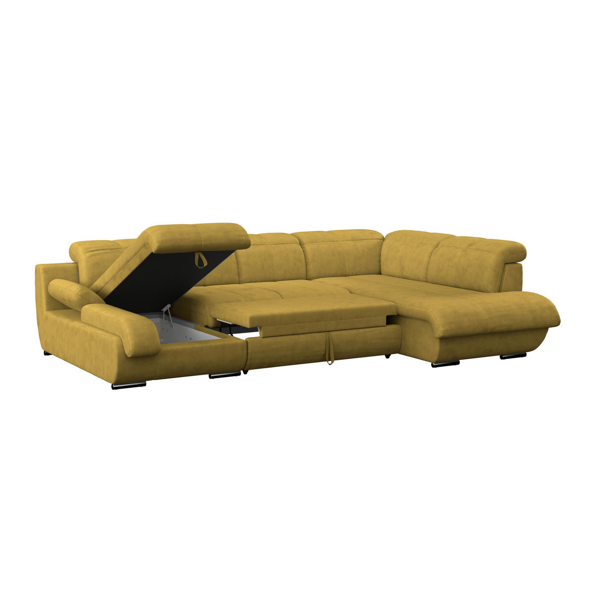 WOHNLANDSCHAFT Senfgelb Mikrofaser  - Chromfarben/Senfgelb, MODERN, Textil/Metall (184/345/228cm) - MID.YOU