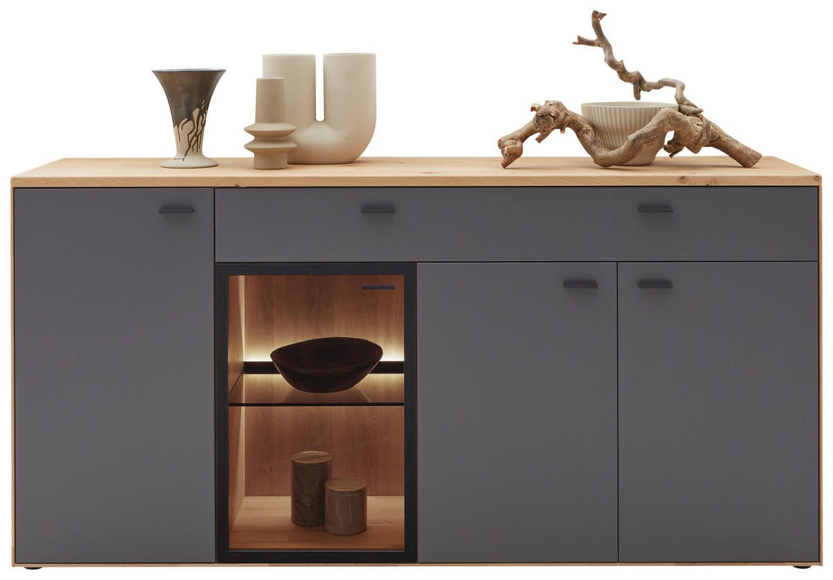 SIDEBOARD Graphitfarben, Wildeiche  181,9/89,5/45,2 cm  - Wildeiche/Graphitfarben, Natur, Glas/Holz (181,9/89,5/45,2cm) - Valnatura