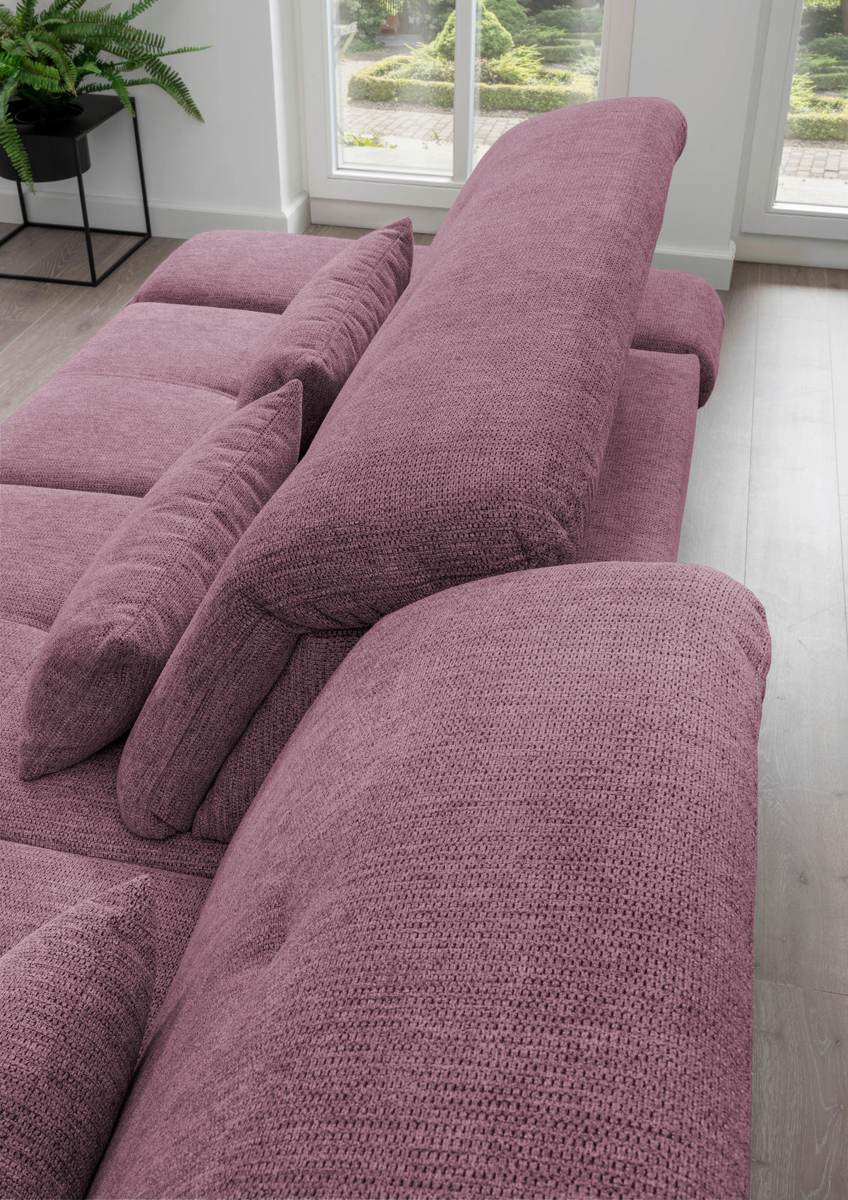 ECKSOFA in Chenille Brombeere  - Chromfarben/Brombeere, Design, Textil/Metall (300/196cm) - Livetastic