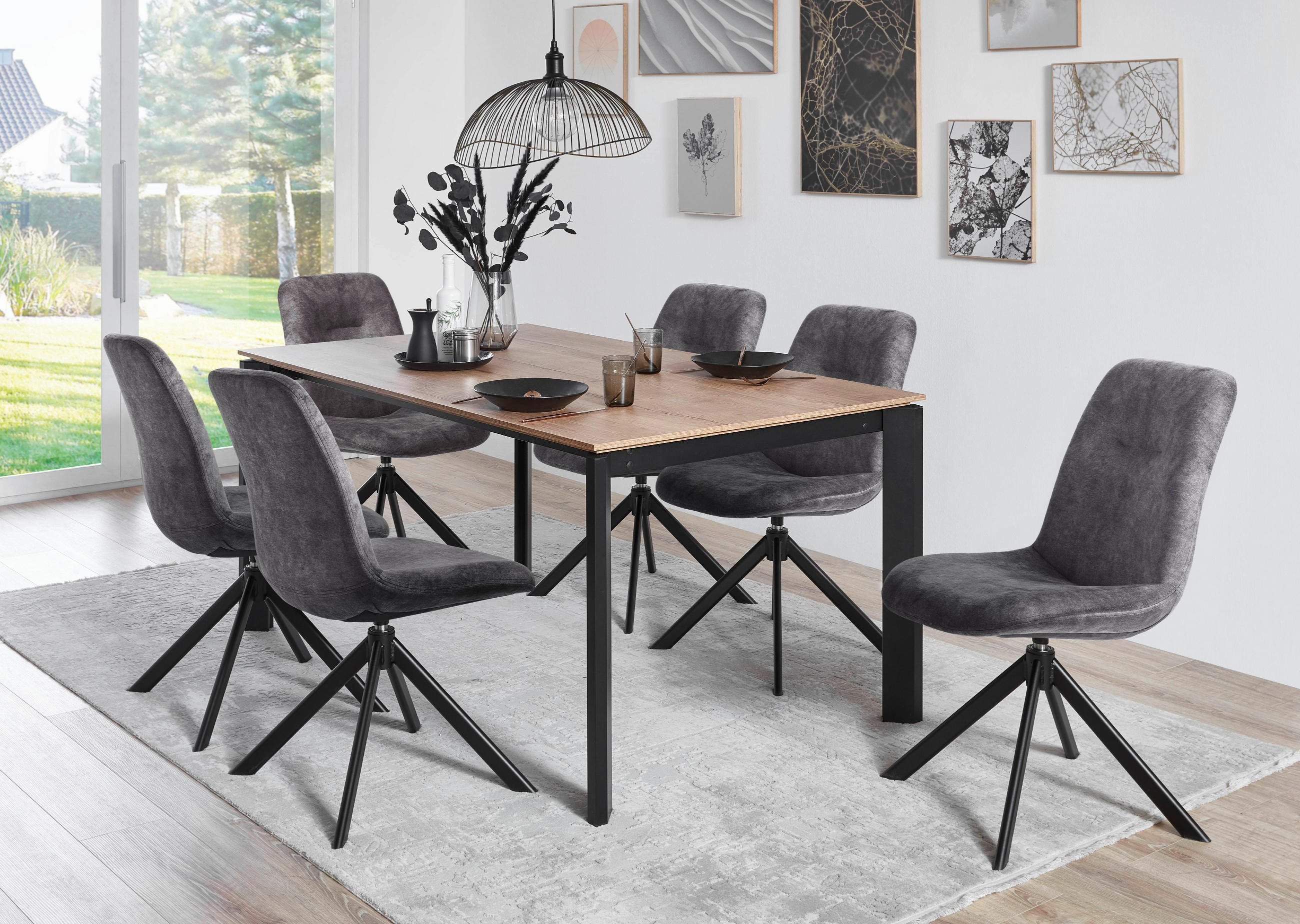 STUHL Velours Schwarz, Grau  - Schwarz/Grau, Basics, Textil/Metall (51/89/61cm) - Celina Home
