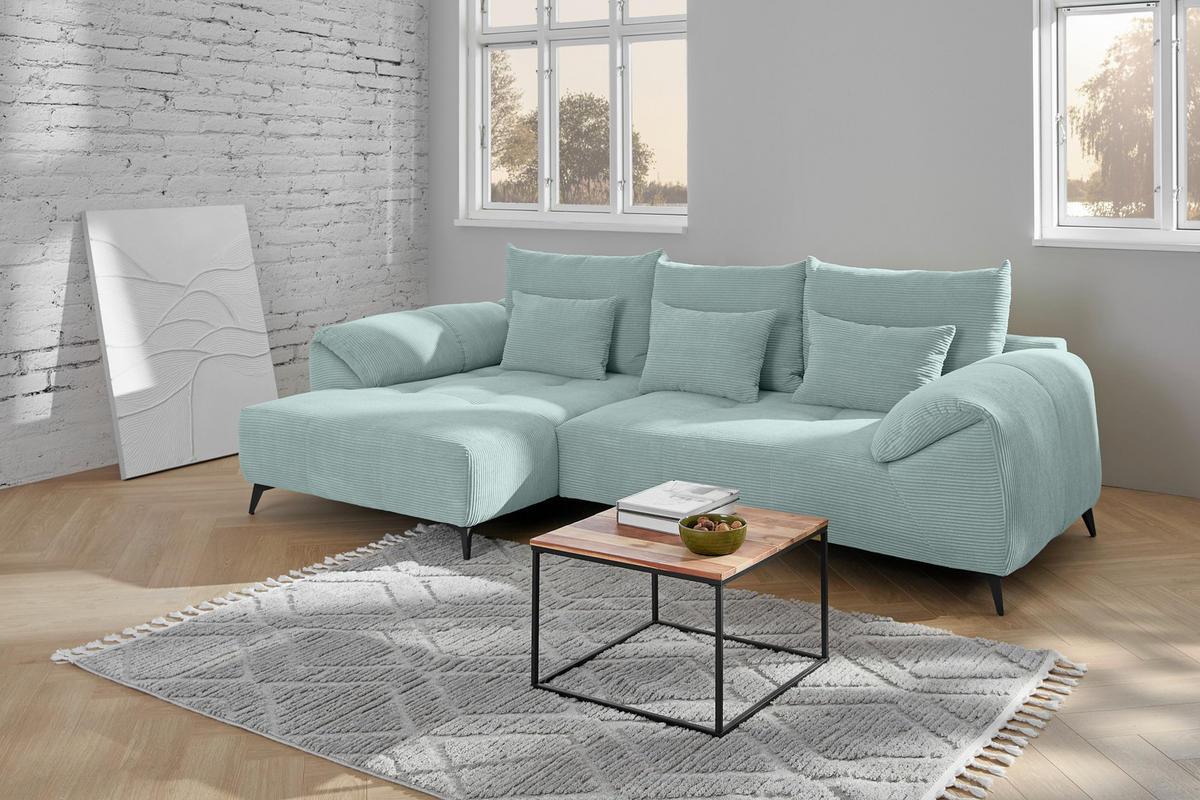 ECKSOFA in Cord Mintgrün  - Schwarz/Mintgrün, Konventionell, Textil/Metall (176/311cm) - Carryhome