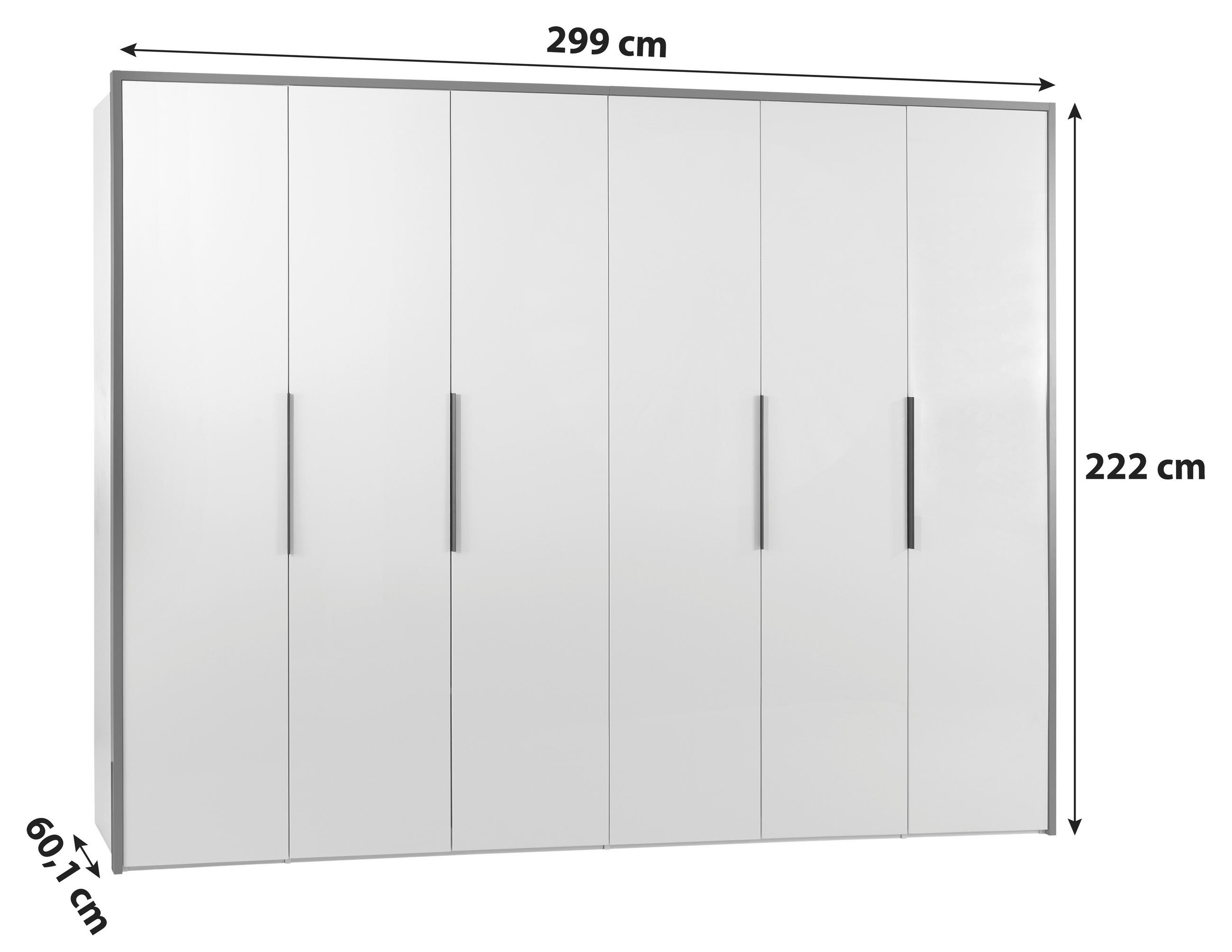 DREHTÜRENSCHRANK 299/222/60.1 cm 6-türig Weiß  - Silberfarben/Weiß, MODERN, Holzwerkstoff/Metall (299/222/60.1cm) - MID.YOU