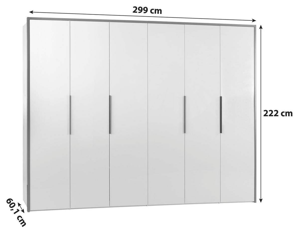 DREHTÜRENSCHRANK 299/222/60.1 cm 6-türig Weiß  - Silberfarben/Weiß, MODERN, Holzwerkstoff/Metall (299/222/60.1cm) - MID.YOU