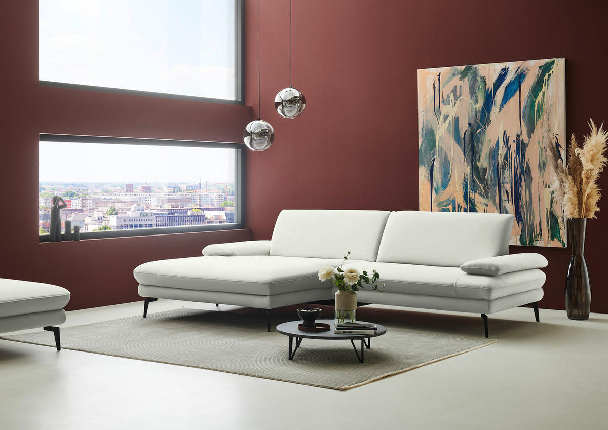 ECKSOFA Chenille, Flachgewebe Weiss  - Weiss/Schwarz, Design, Textil/Metall (180/284cm) - Dieter Knoll