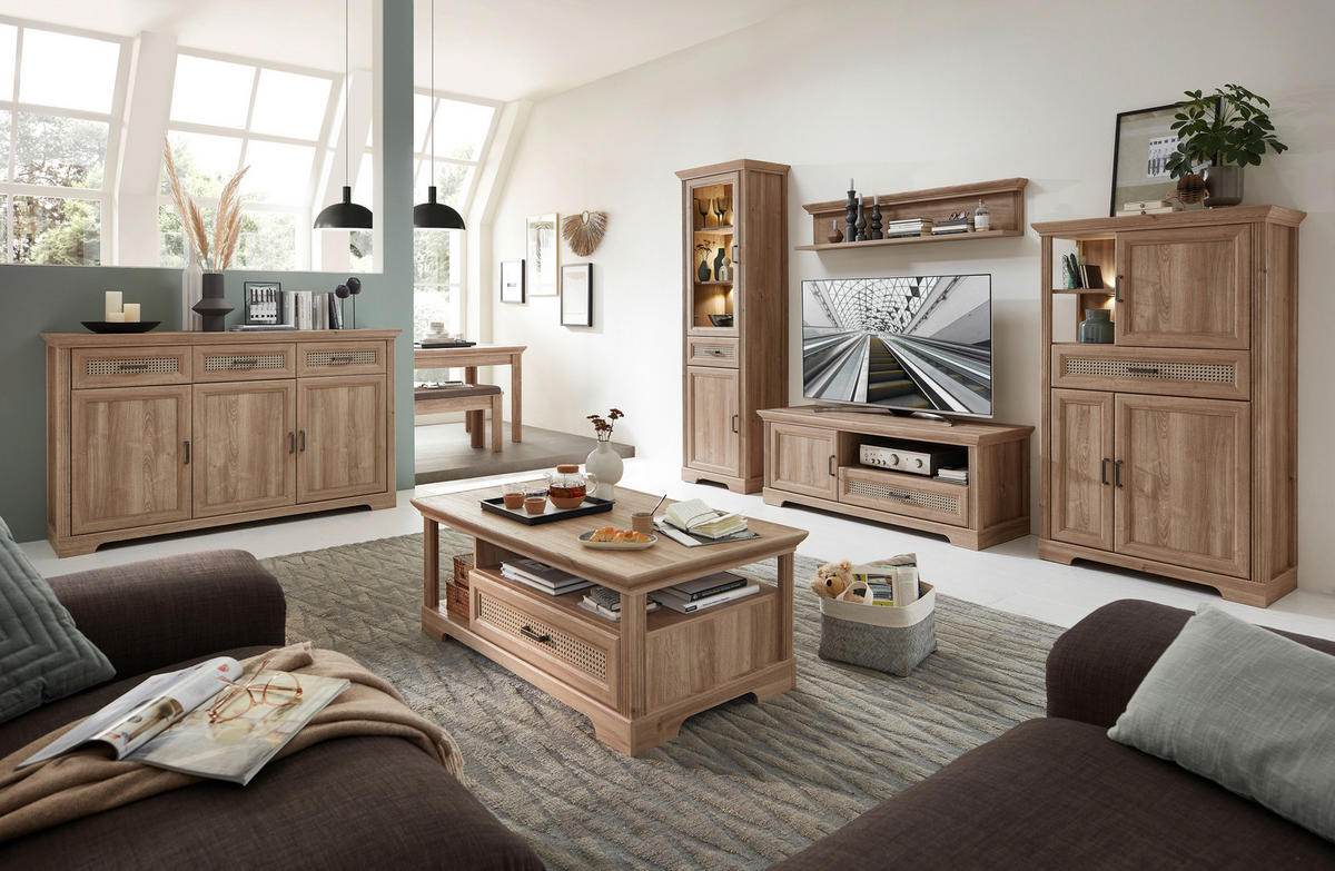 TV-RACK 143/54/51 cm  - Eichefarben, Design, Holzwerkstoff/Metall (143/54/51cm) - MID.YOU