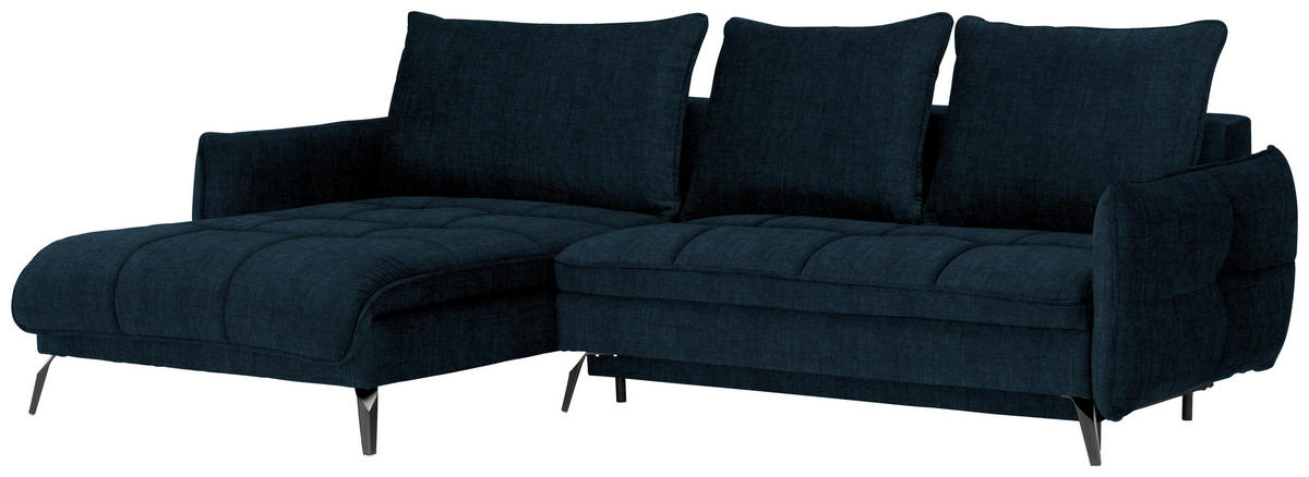 ECKSOFA in Flachgewebe Dunkelblau  - Schwarz/Dunkelblau, Lifestyle, Textil/Metall (180/273cm) - Hom`in