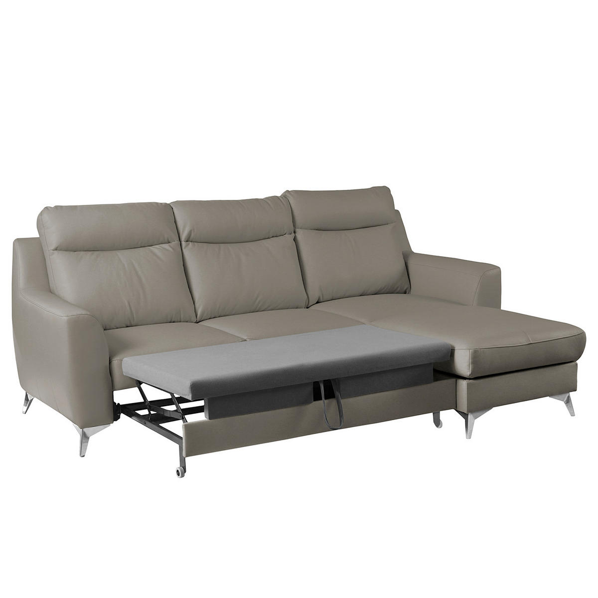 ECKSOFA Lederlook Echtleder Schlammfarben  - Chromfarben/Schlammfarben, Design, Leder/Textil (236/168cm) - Livetastic