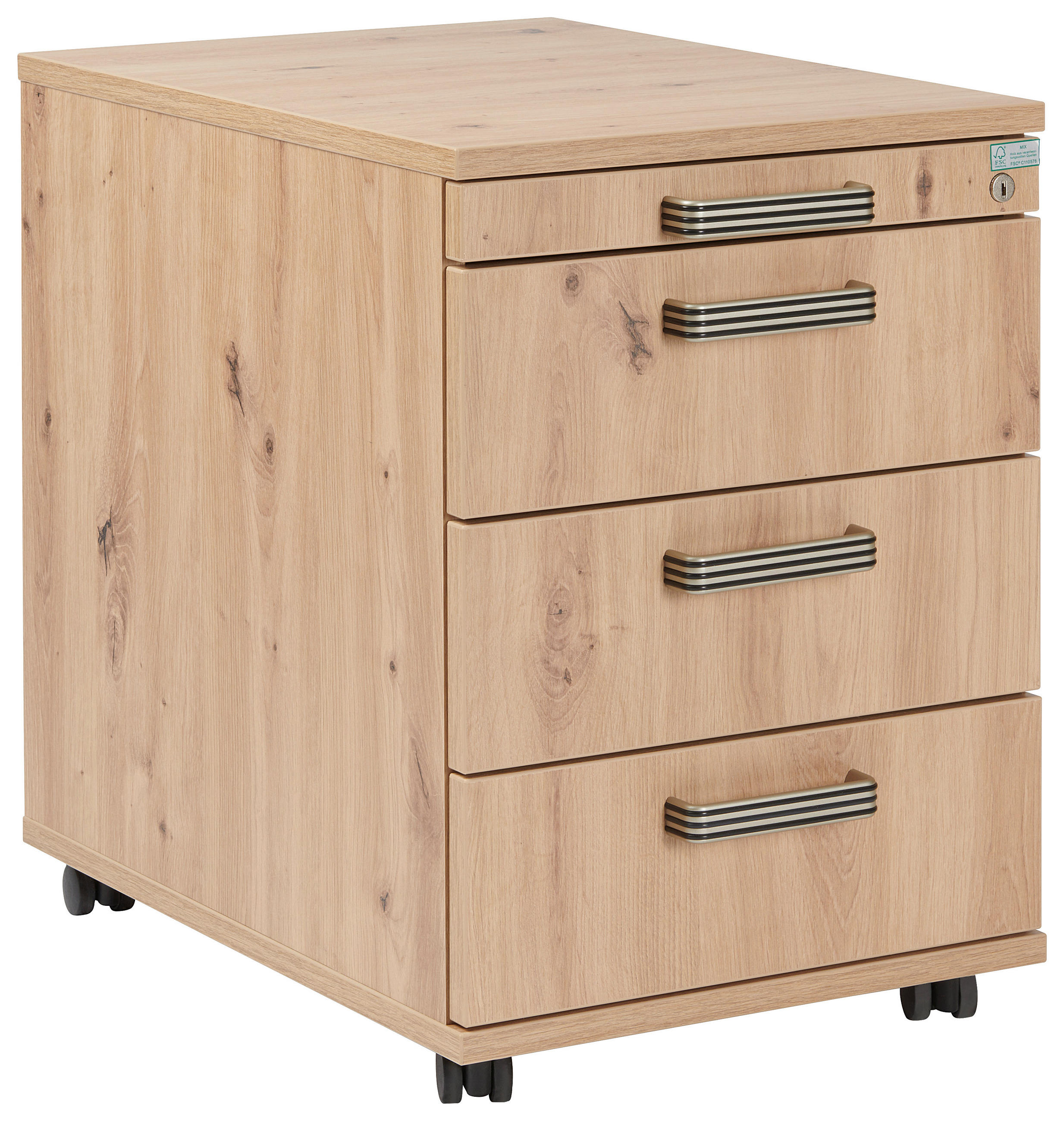 ROLLCONTAINER 42,8/59/58 cm  - Eichefarben/Alufarben, KONVENTIONELL, Holzwerkstoff/Kunststoff (42,8/59/58cm) - Venda