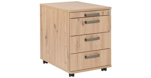 ROLLCONTAINER 42,8/59/58 cm  - Eichefarben/Alufarben, KONVENTIONELL, Holzwerkstoff/Kunststoff (42,8/59/58cm) - Venda