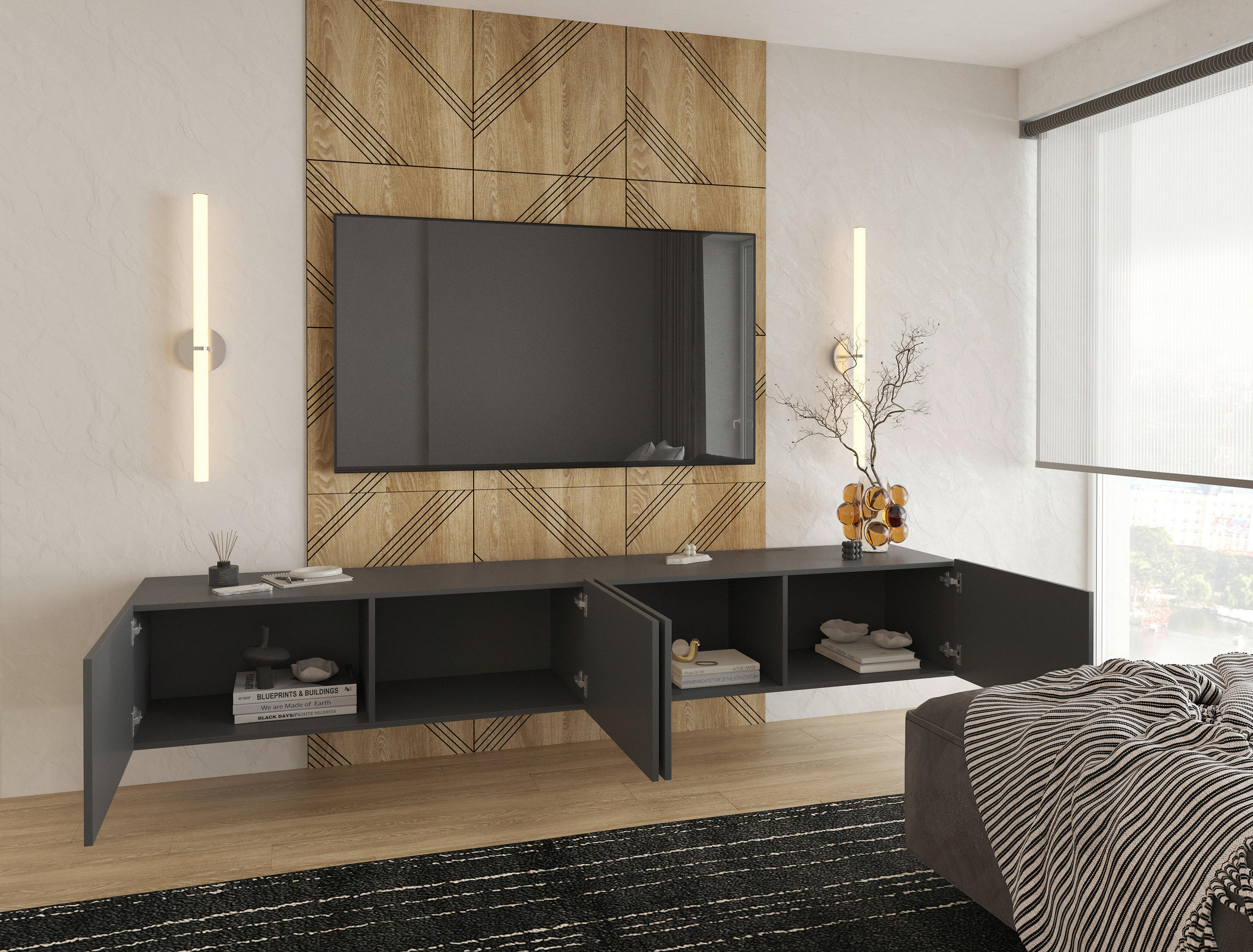 LOWBOARD Newniq in 120/36,7/45 cm - Anthrazit, Design, Holzwerkstoff (120/36,7/45cm) - Hom`in