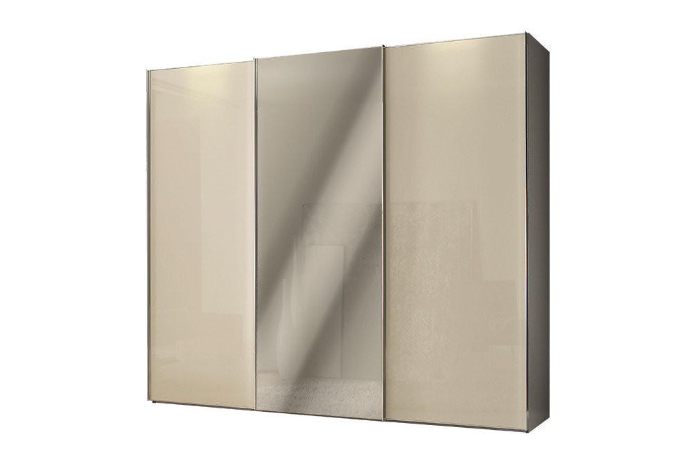ORMAR - VISEĆA KLIZNA VRATA bela, svetlobraon 336/240/68 cm - boja hroma/bela, Dizajnerski, staklo/metal (336/240/68cm) - Moderano