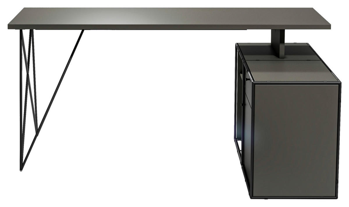 ECKSCHREIBTISCH 160/115/75 cm  in Anthrazit, Schwarz  - Anthrazit/Schwarz, Design, Holzwerkstoff/Metall (160/115/75cm) - Novel