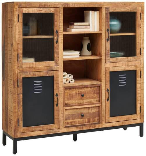 HIGHBOARD Naturfarben, Schwarz  145/145/40 cm  - Schwarz/Naturfarben, Lifestyle, Glas/Holz (145/145/40cm) - Landscape
